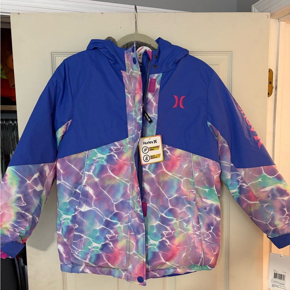 Hurley Blue and Pink Puffer Jacket Weather-Resistant Design